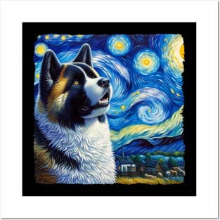 Starry Akita Dog Portrait - Pet Portrait Posters and Art